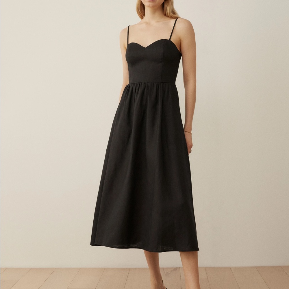 Reformation Zander Black linen midi Dress
